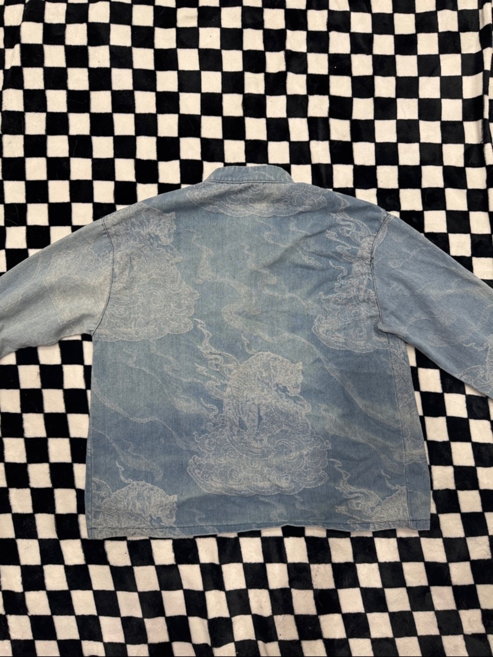 Blue Dragon-Pattern Denim Mandarin Jacket - Picture 7 of 8
